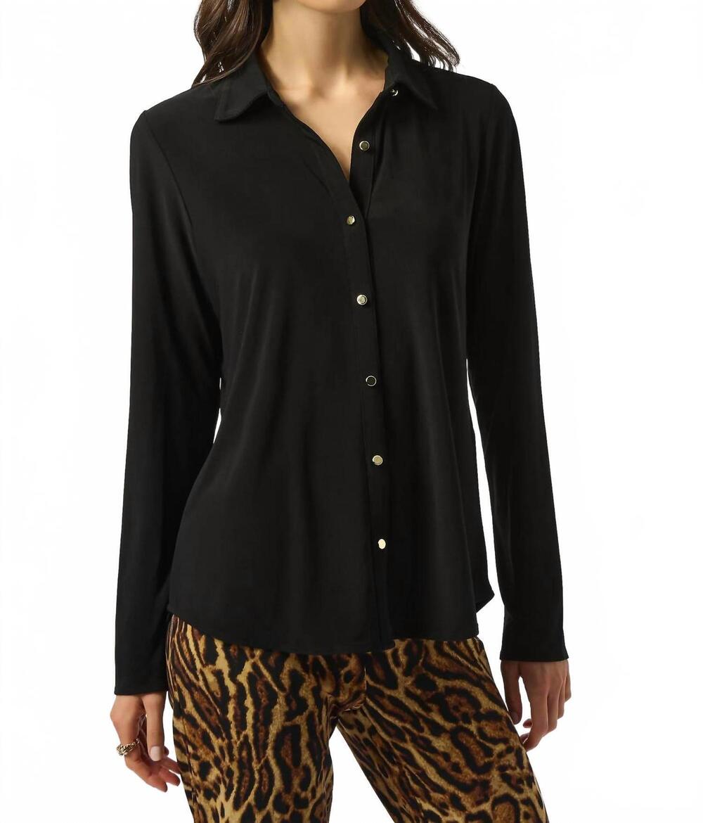 NEW JOSEPH RIBKOFF silky knit button front long sleeve top in black